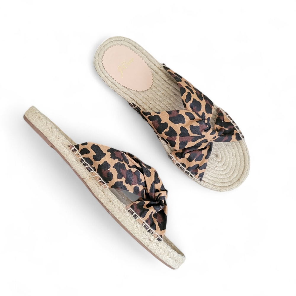 J Crew Leopard Print Espadrille Knot Slip On Sandals Size 7